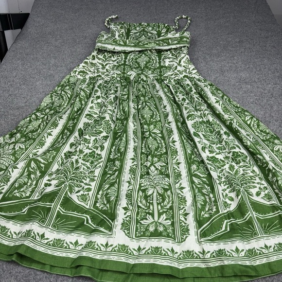 FARM Rio Dresses & Skirts - Farm Rio Midi Dress Womens Large Green Delicate Tapestry 100% Linen Strappy NWT